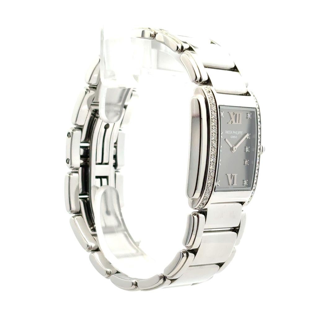 Women's Patek Philippe 4910/10A Twenty-4 Stainless Steel Gray Dial Diamond Ladies Watch For Sale