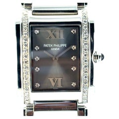 Patek Philippe 4910/10A Twenty-4 Orologio da donna in acciaio inossidabile con quadrante grigio e diamanti