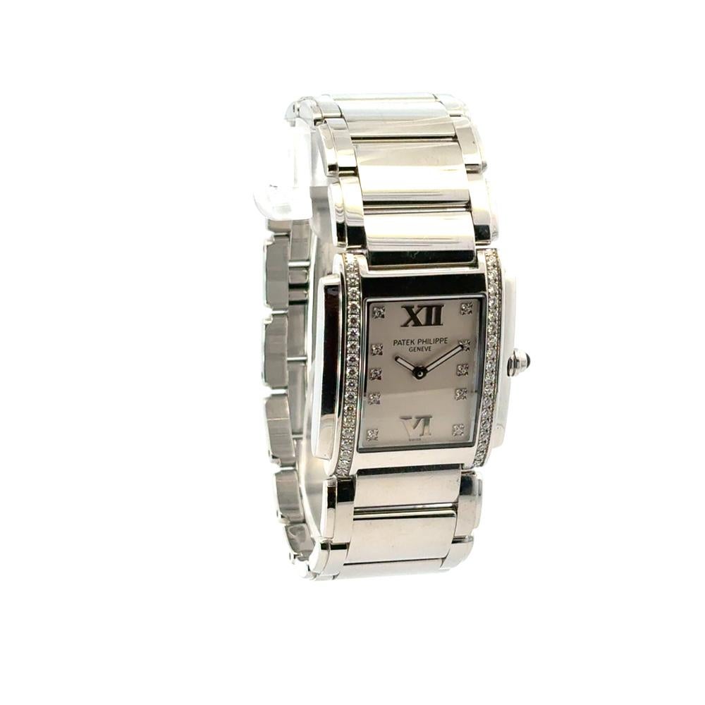 Patek Philippe 4910/10A Twenty-4 Stainless Steel White Dial Diamond Ladies Watch In Excellent Condition For Sale In Boca Raton, FL