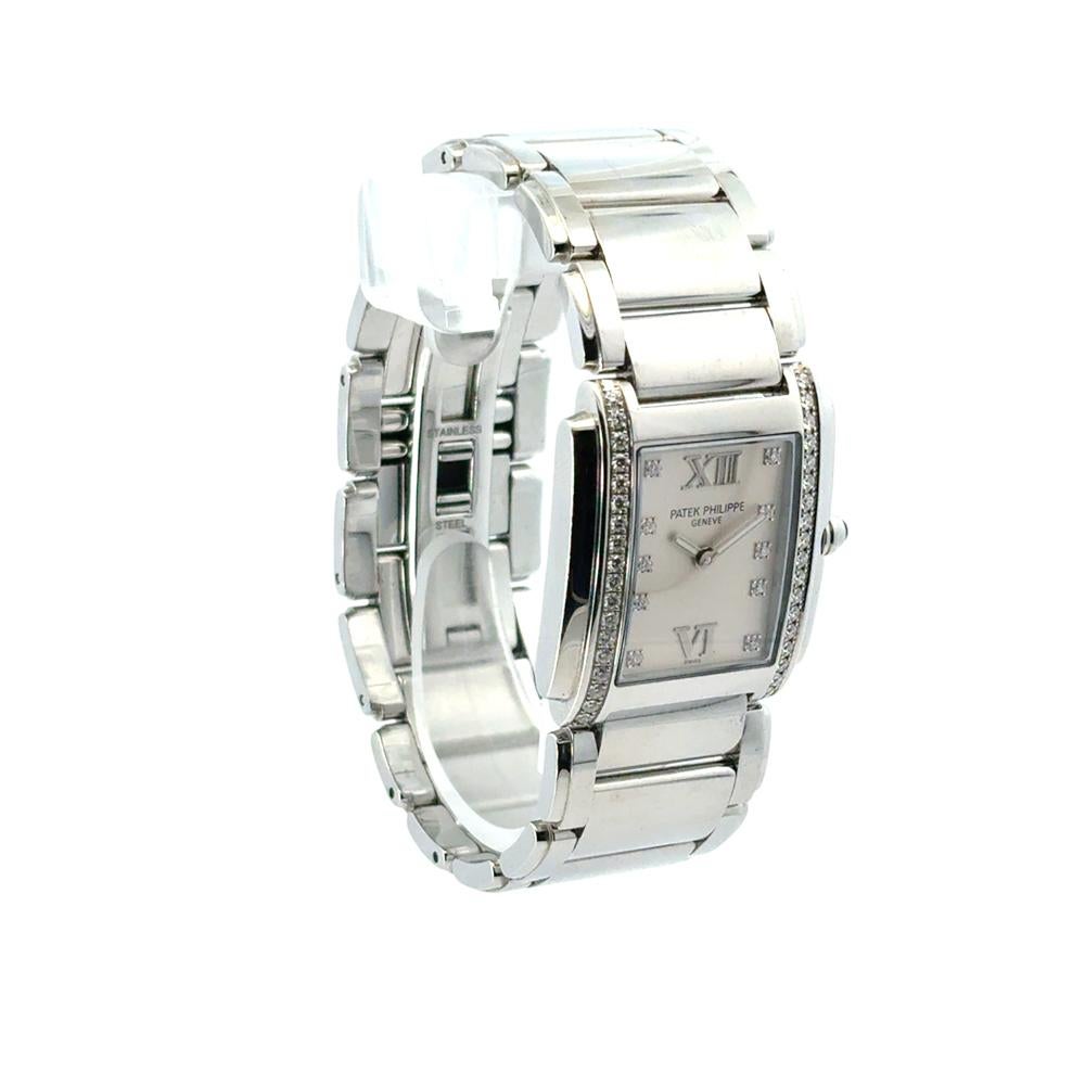 Women's Patek Philippe 4910/10A Twenty-4 Stainless Steel White Dial Diamond Ladies Watch For Sale