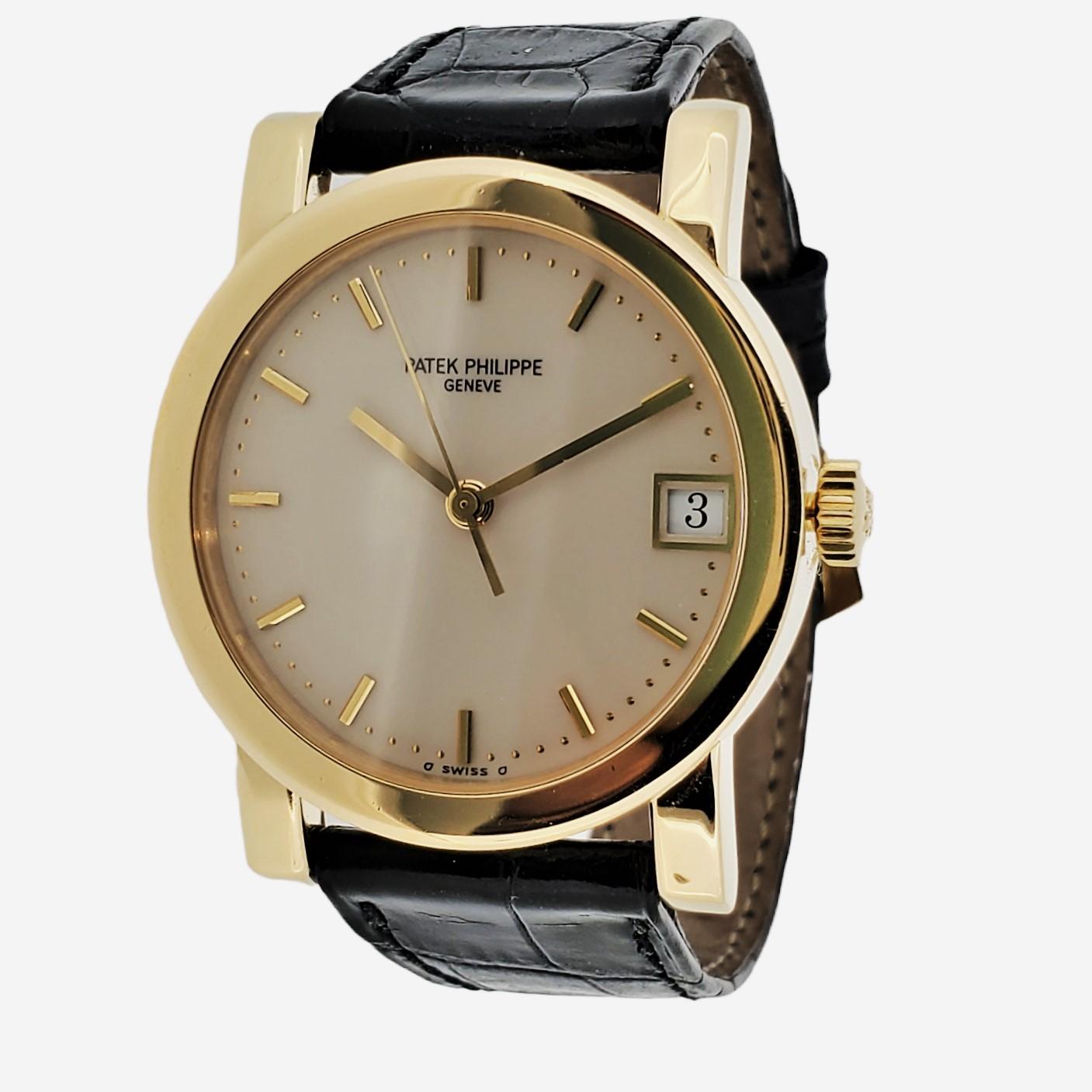 Introduction:
Patek Philippe 5012J Automatic Calatrava Massive Bold Case 34mm.  Made in 18 Yellow gold case, with a 315 SC caliber 29-jewel  Automatic movement # 1912537,  case # 2938031.  The watch was made in 1996 and is accompanied with its Patek