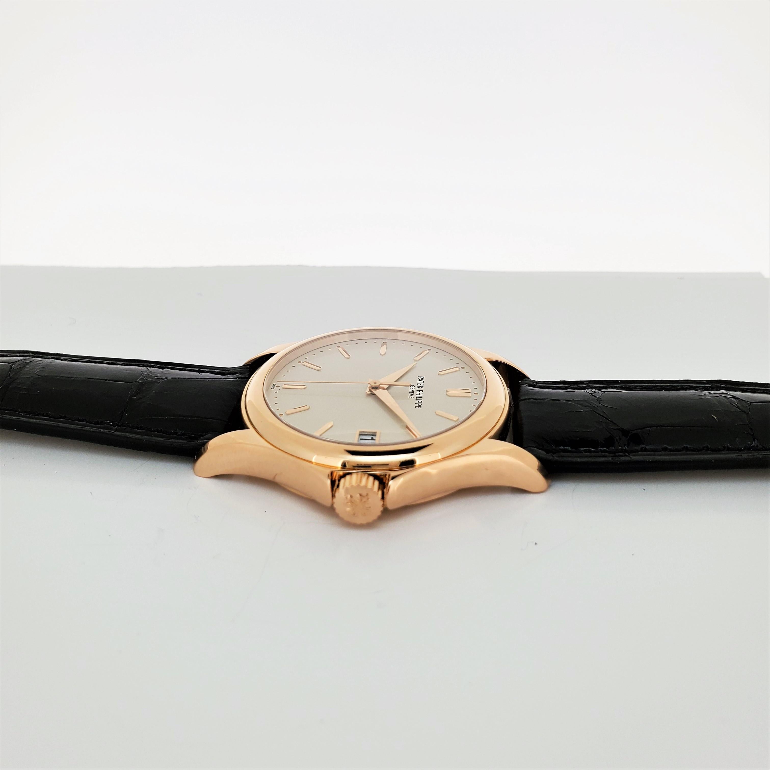 Introduction:
Patek Philippe 5127R, 37mm automatic Calatrava watch, made in 18 Karat Rose gold case, with a 324 SC caliber movement # 5729135 case # 4631897.  The watch is accompanied with its original box and papers, certificate of origin, wallet