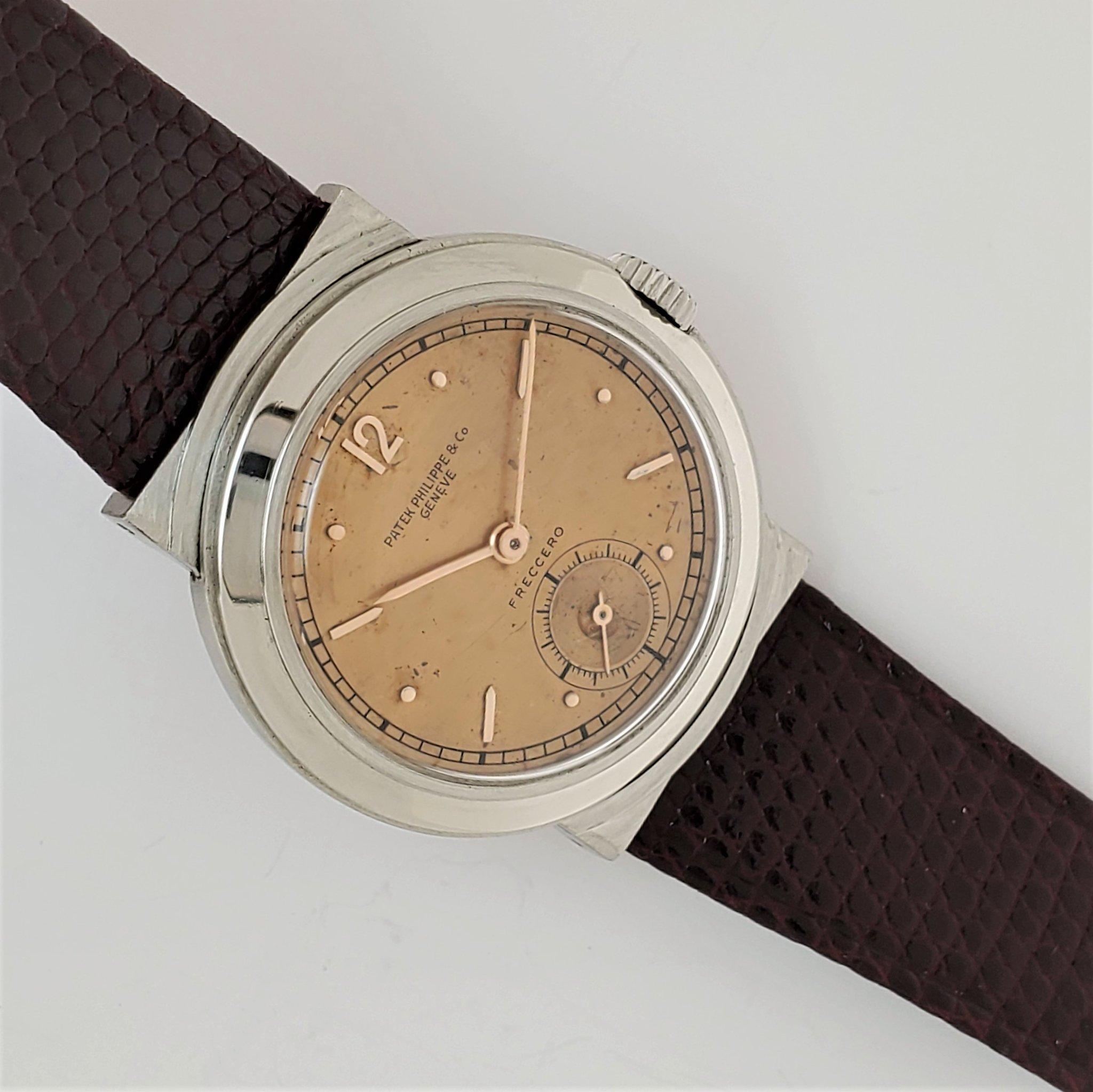 Patek Philippe 544A Stainless Steel Hooded Calatrava Watch In Excellent Condition For Sale In Santa Monica, CA