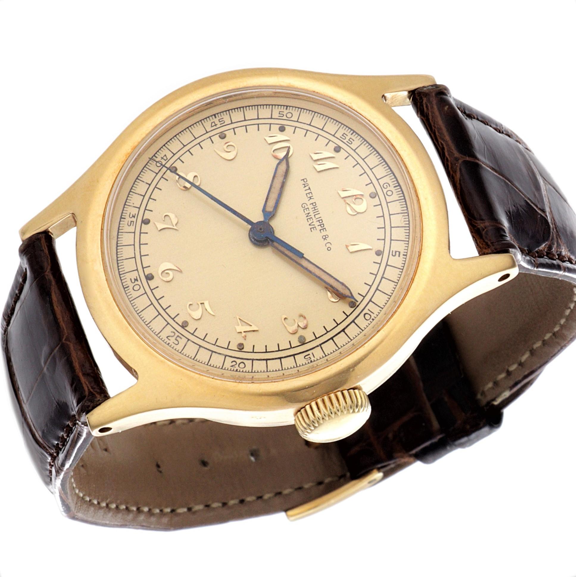 Introduction: ﻿

Patek Philippe 565J Vintage Calatrava measuring 35mm, water resistant screw down case.  The watch was made in 1942 and was fitted with a 12