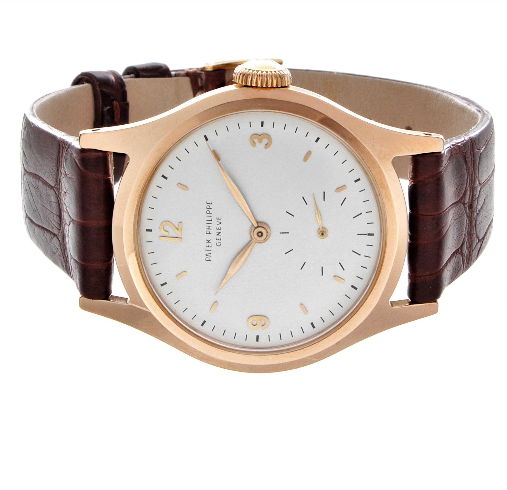 Contemporary Patek Philippe 565R Vintage Water Resistant Calatrava Rose Gold Watch Circa 1949 For Sale