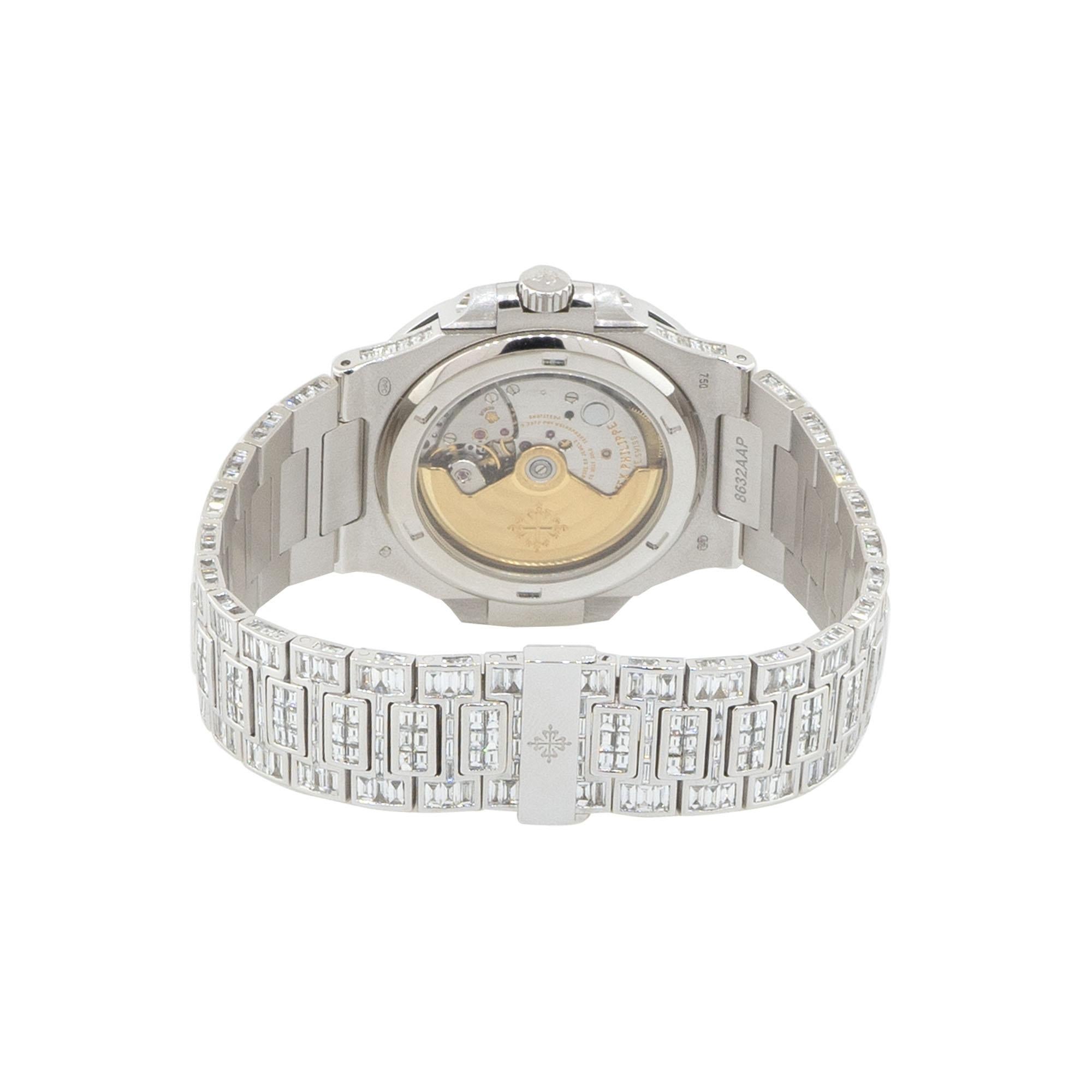 Patek Philippe 5711 18k White Gold All Diamond Pave Watch In Excellent Condition In Boca Raton, FL