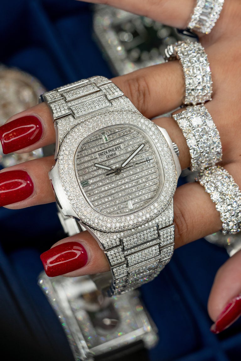 Patek Philippe 5711 All Diamond Watch 18 Karat in Stock For Sale 5