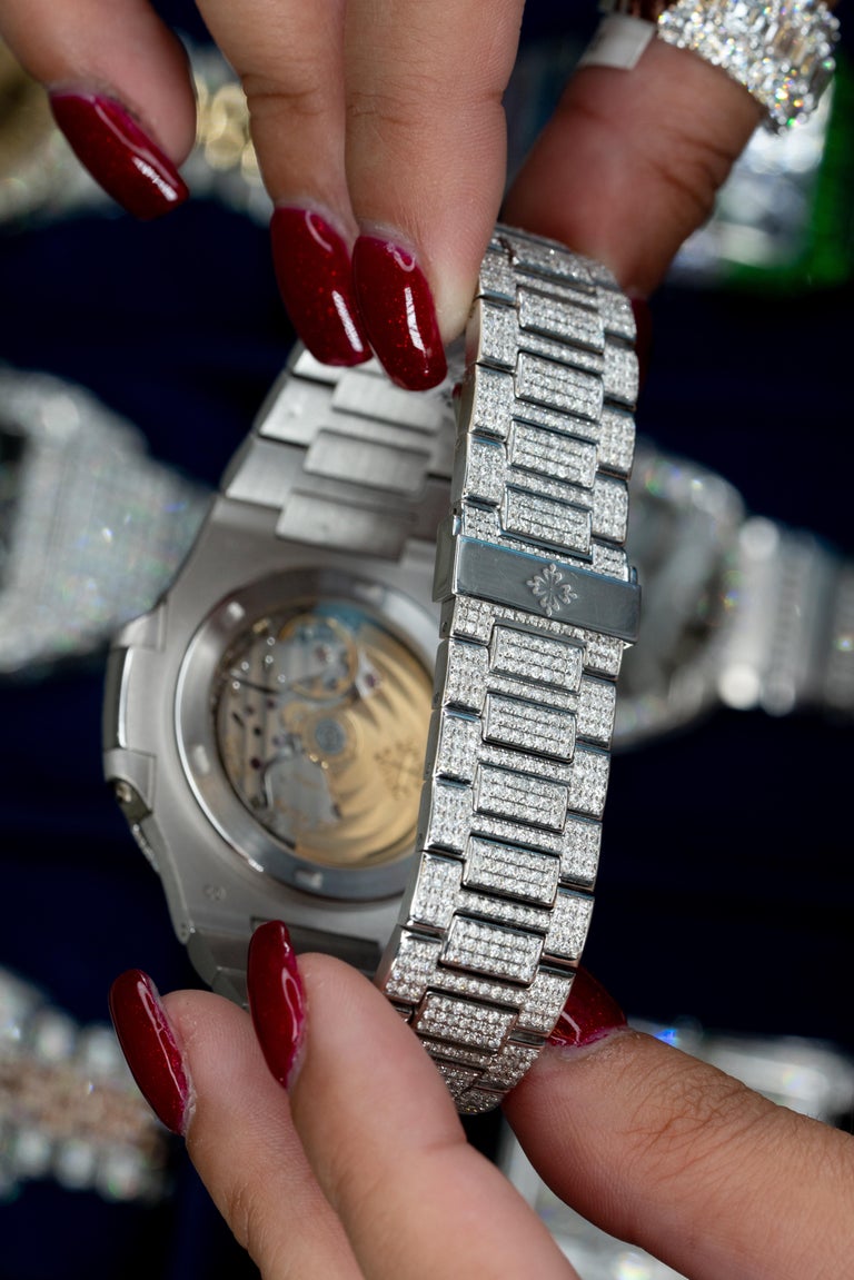 Patek Philippe 5711 All Diamond Watch 18 Karat in Stock For Sale 7