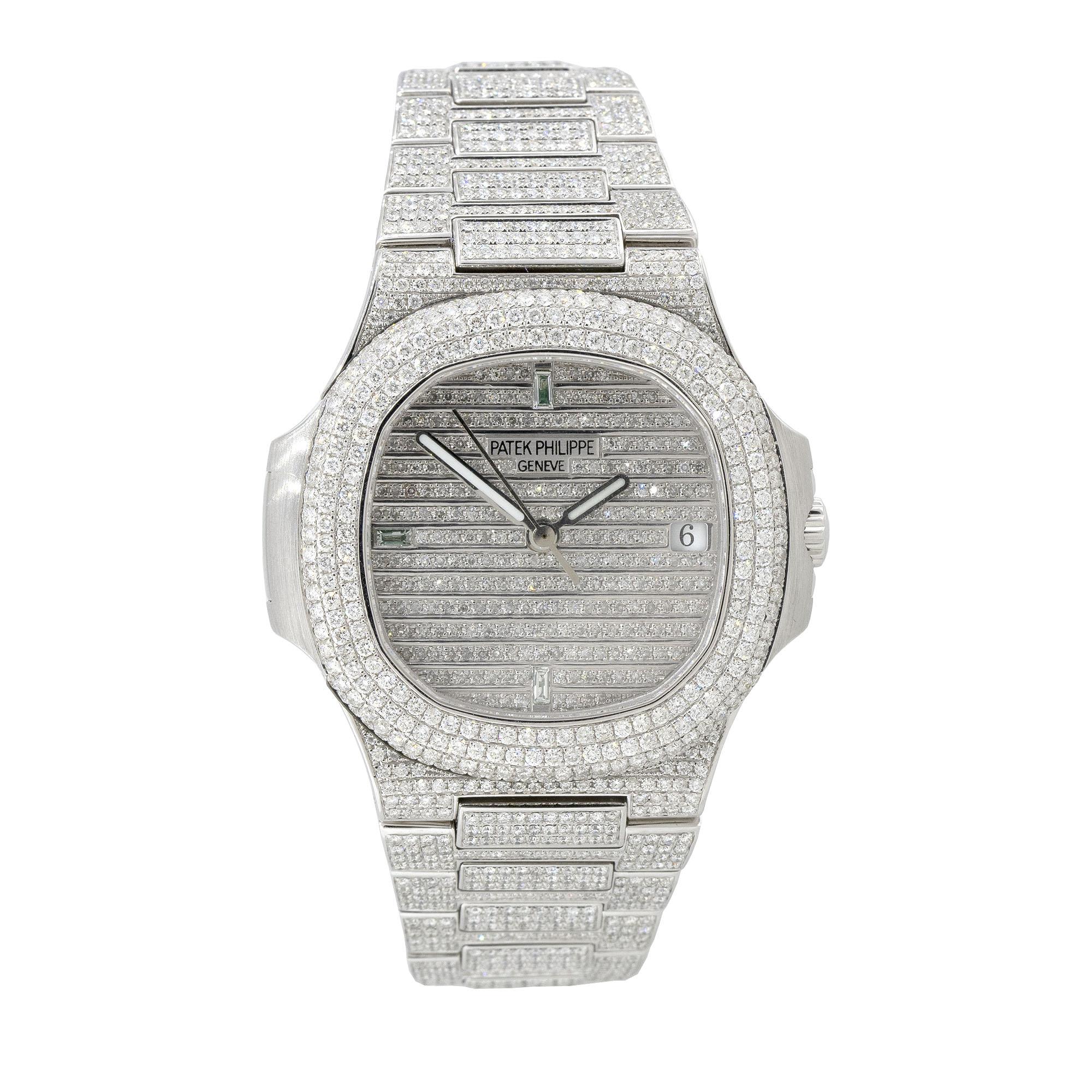 Patek Philippe 5711 All Diamond Watch 18 Karat in Stock For Sale 