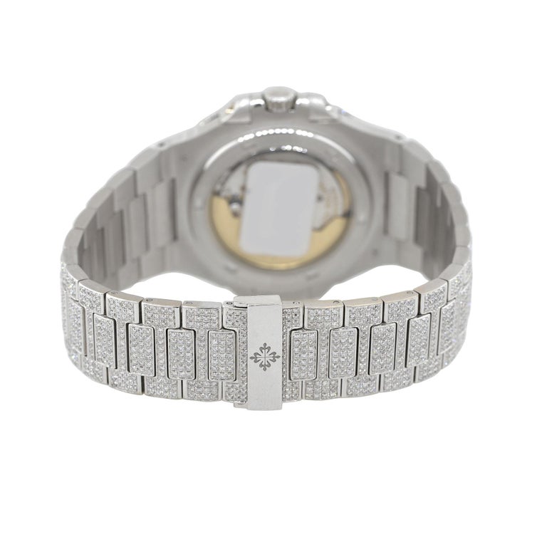 Women's or Men's Patek Philippe 5711 All Diamond Watch 18 Karat in Stock For Sale