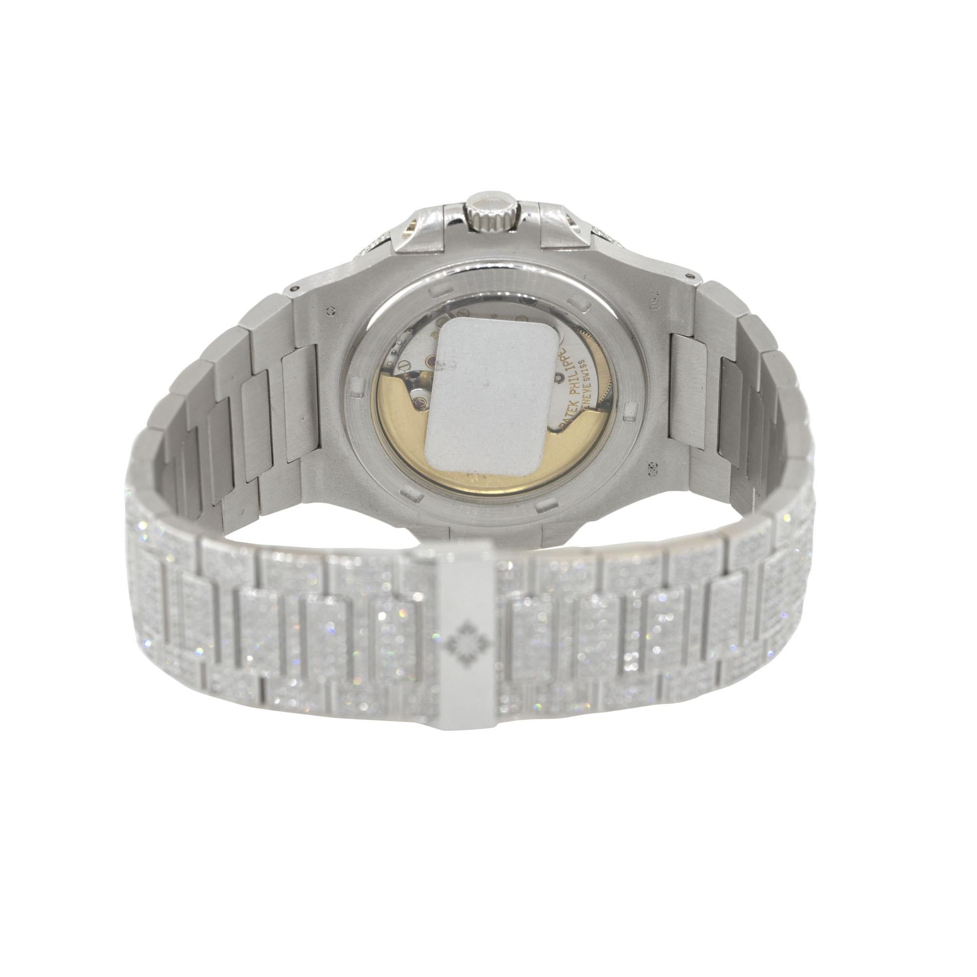 Round Cut Patek Philippe 5711 All Diamond Watch 18 Karat in Stock For Sale