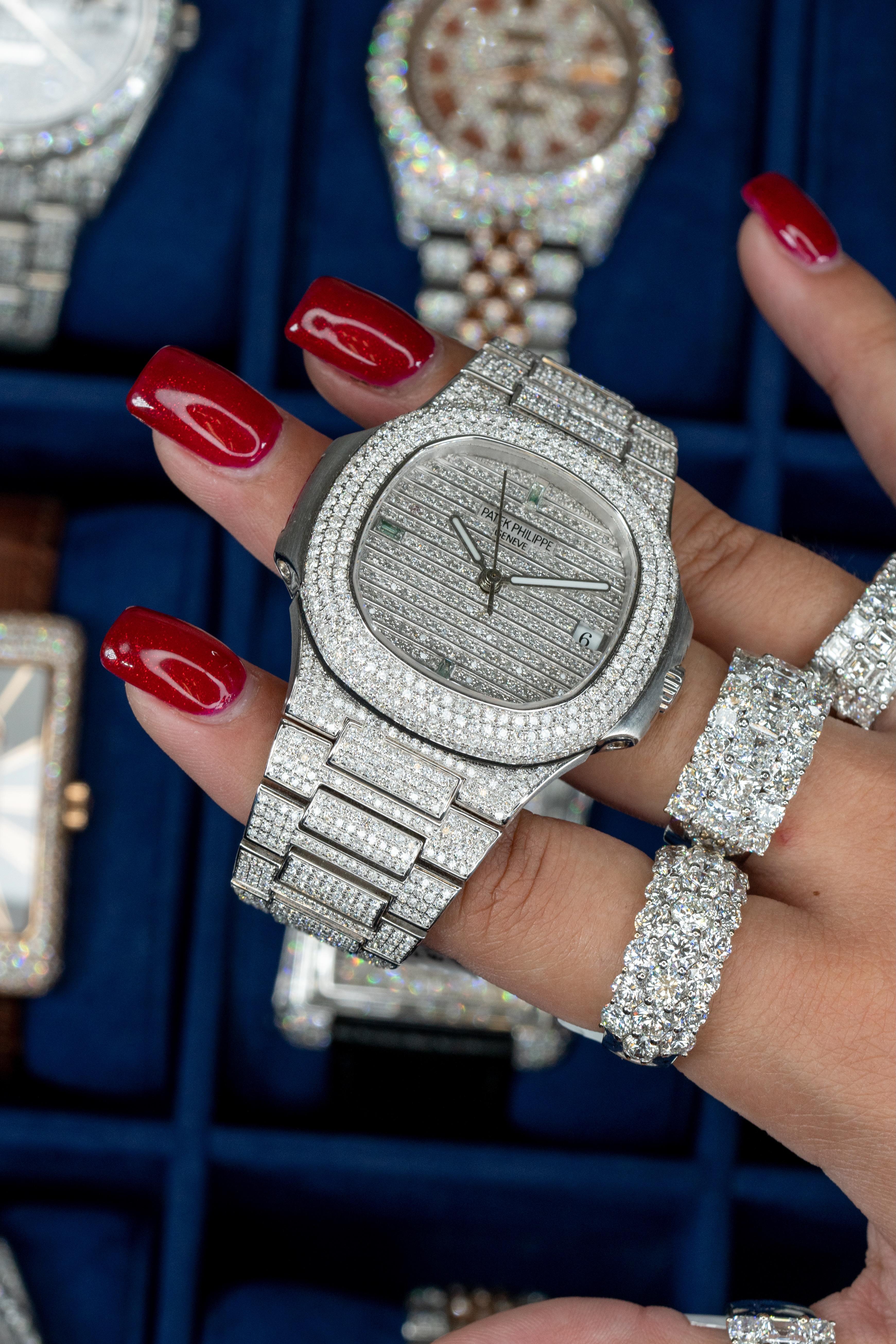 Patek Philippe 5711 All Diamond Watch 18 Karat in Stock For Sale 1