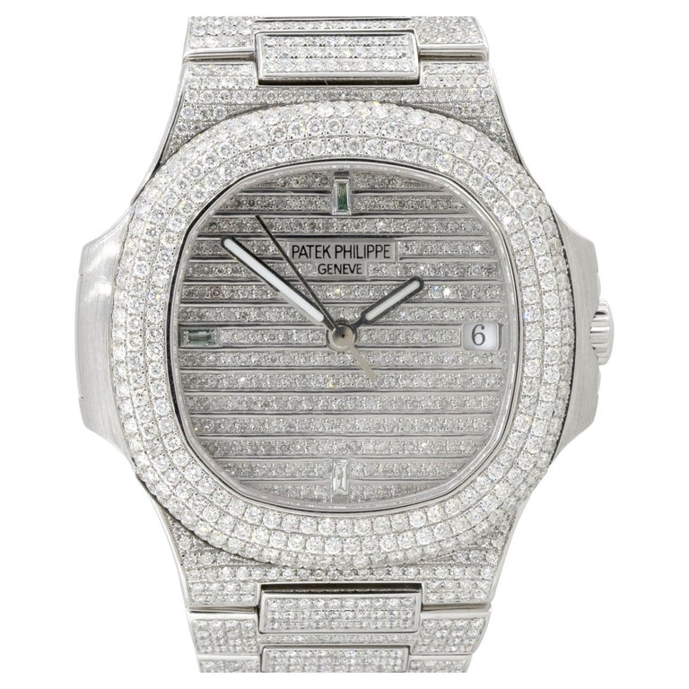 Patek Philippe 5711 All Diamond Watch 18 Karat in Stock For Sale
