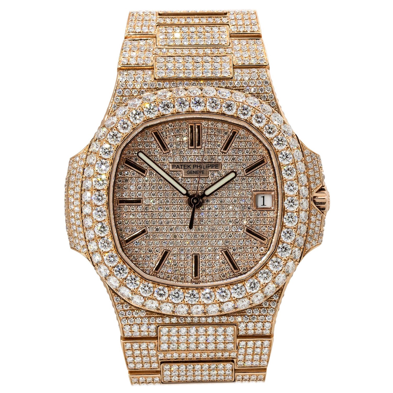 Patek Philippe Nautilus 18 Karat White Gold Diamond Bust Down