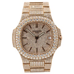 Patek Philippe 5719 Nautilus 18k Rose Gold All Diamond Pave Watch