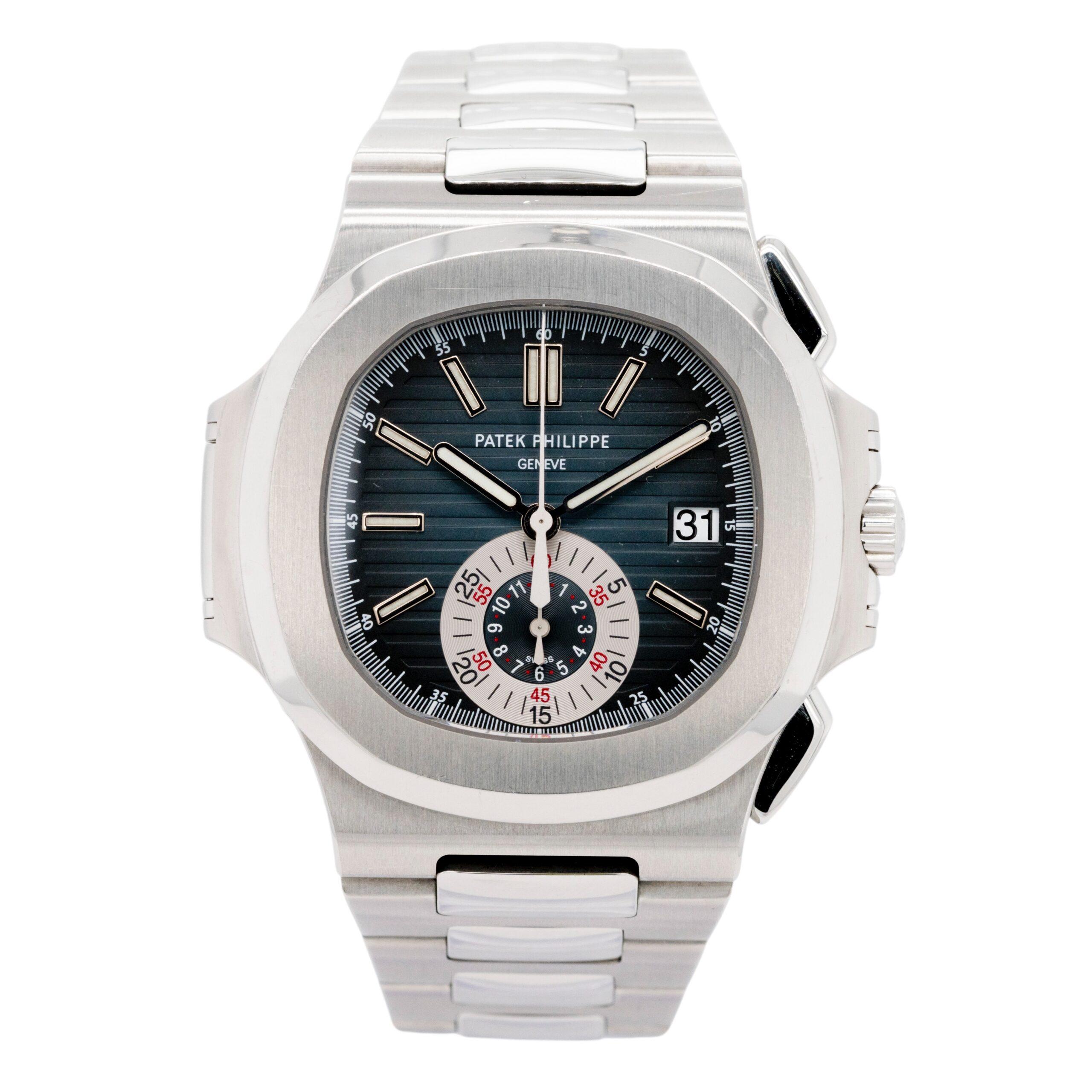 The Patek Philippe Nautilus 5980/1A-001 is a highly coveted luxury sports chronograph, known for its iconic design and functionality. Featuring a 40.5mm rounded octagonal case, designed by Gérald Genta, it boasts a striking blue gradient dial and is