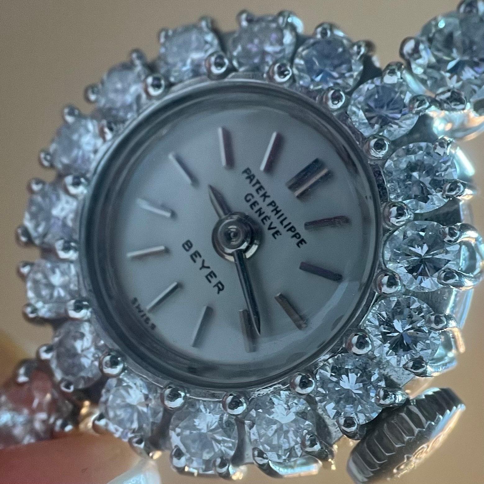 Patek Philippe 950 Platinum and Diamond Ladies Wrist Watch, circa 1950s 2
