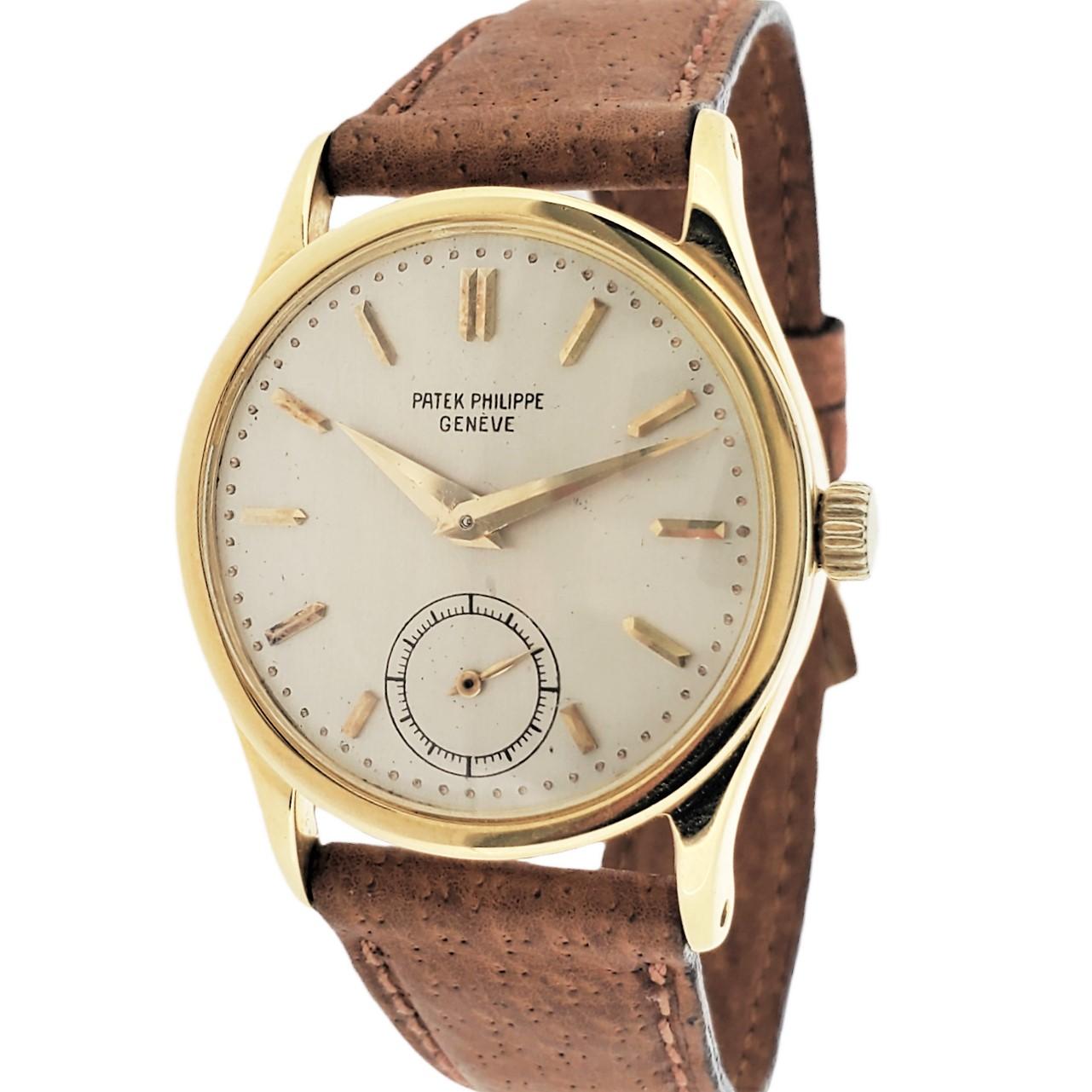 Introduction:
Patek Philippe 96J Calatrava watch.  The watch is made in 18K yellow gold and the case measures 30.5 mm and is fitted with a 12 AM 400 caliber manual wind movement # 732471; Case # 313810.  The watch has a silvered white dial with