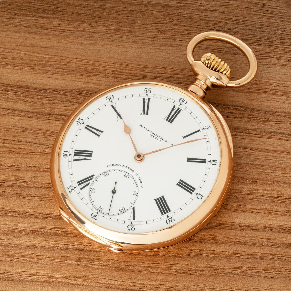 Patek Philippe. A Gondolo Montre de poche à levier sans clé en or rose, années 1900 en vente 4