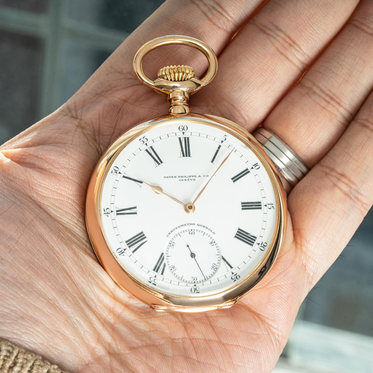 Patek Philippe. A Gondolo Montre de poche à levier sans clé en or rose, années 1900 en vente 5