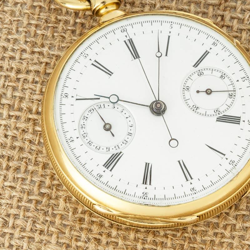 Patek Philippe. A Rare Gold Chronograph Date Pocket Watch C1868 For Sale 6