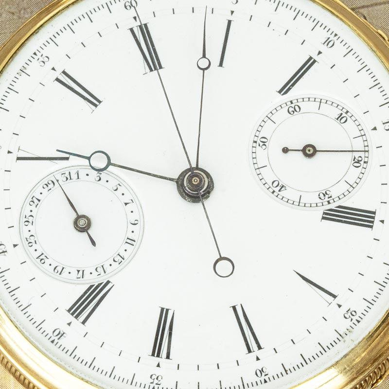 Patek Philippe. A Rare Gold Chronograph Date Pocket Watch C1868 In Good Condition For Sale In London, GB