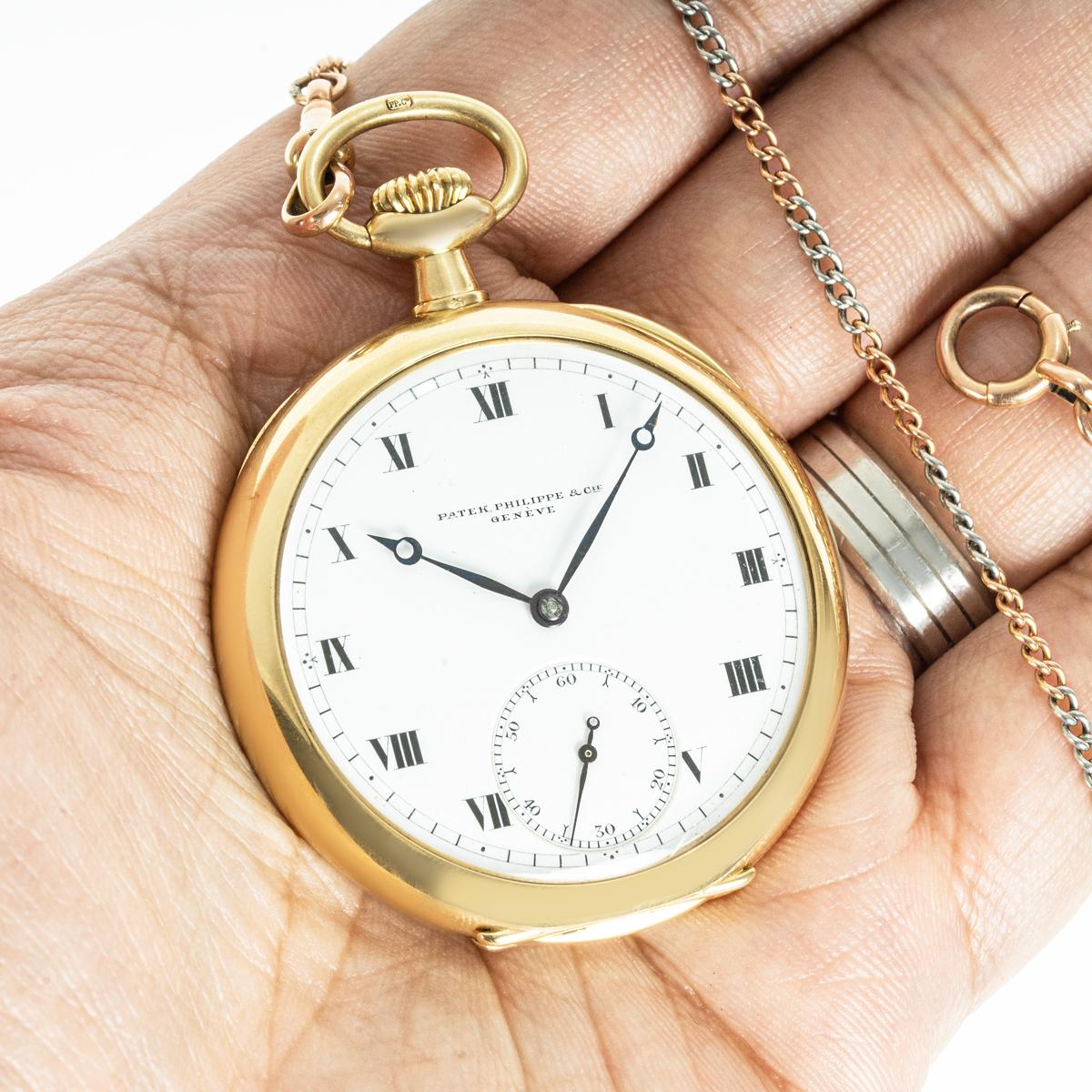 Patek Philippe. A Rare Gold Open Face Pocket watch and Chain C1890 For Sale 5