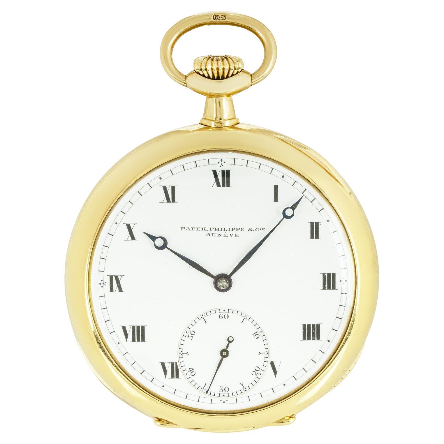 Patek Philippe. A Rare Gold Open Face Pocket watch and Chain C1890 For Sale