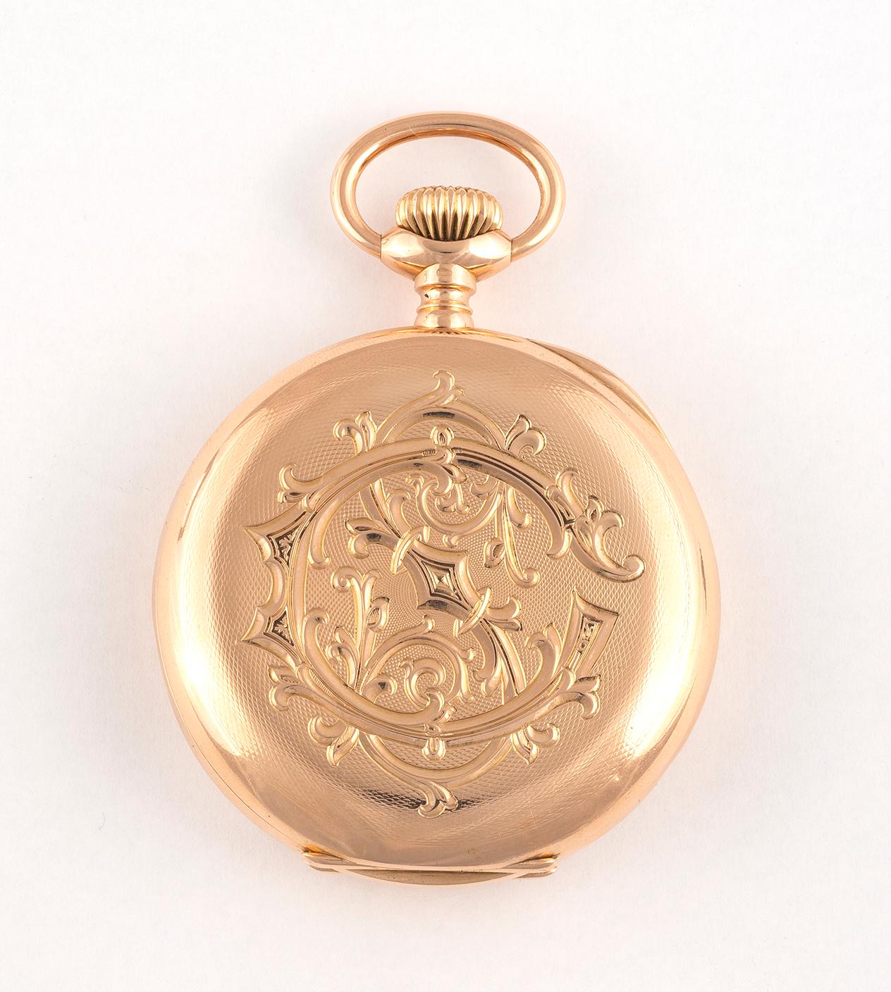 Chronometro Gondolo, Case & Cuvette No.244503, Movement & Cuvette No.139241, Circa 1905
Gilt Swiss lever movement with cut and compensated bi-metallic balance, white dial with black Roman numerals, black outer minute track with Arabic five minute