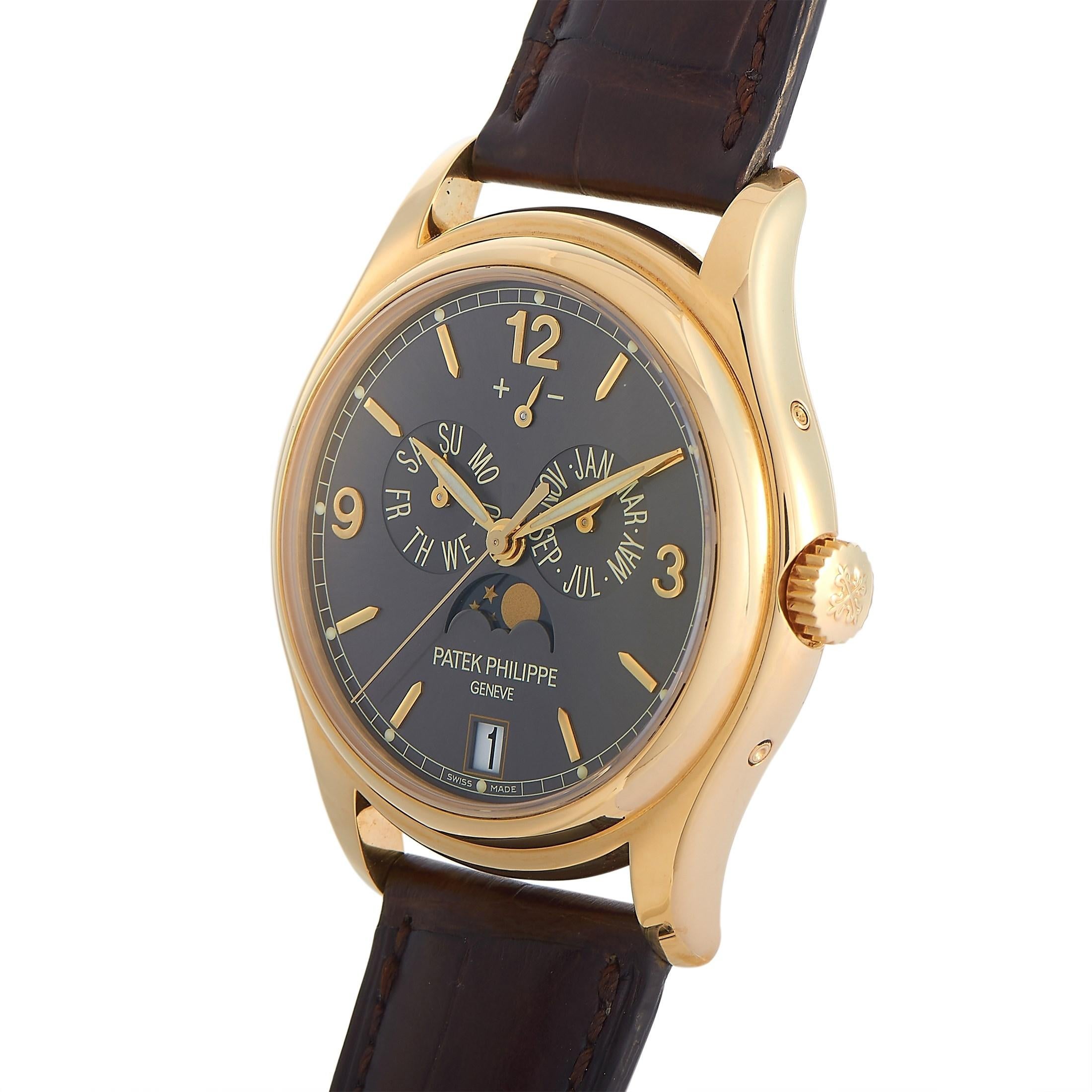 The Patek Philippe Annual Calendar Watch, reference number 5146J, is one of the watchmaker’s most popular designs.

This watch perfectly combines sleek design with exceptional functionality. The 18K Yellow Gold case measures 39mm and houses a