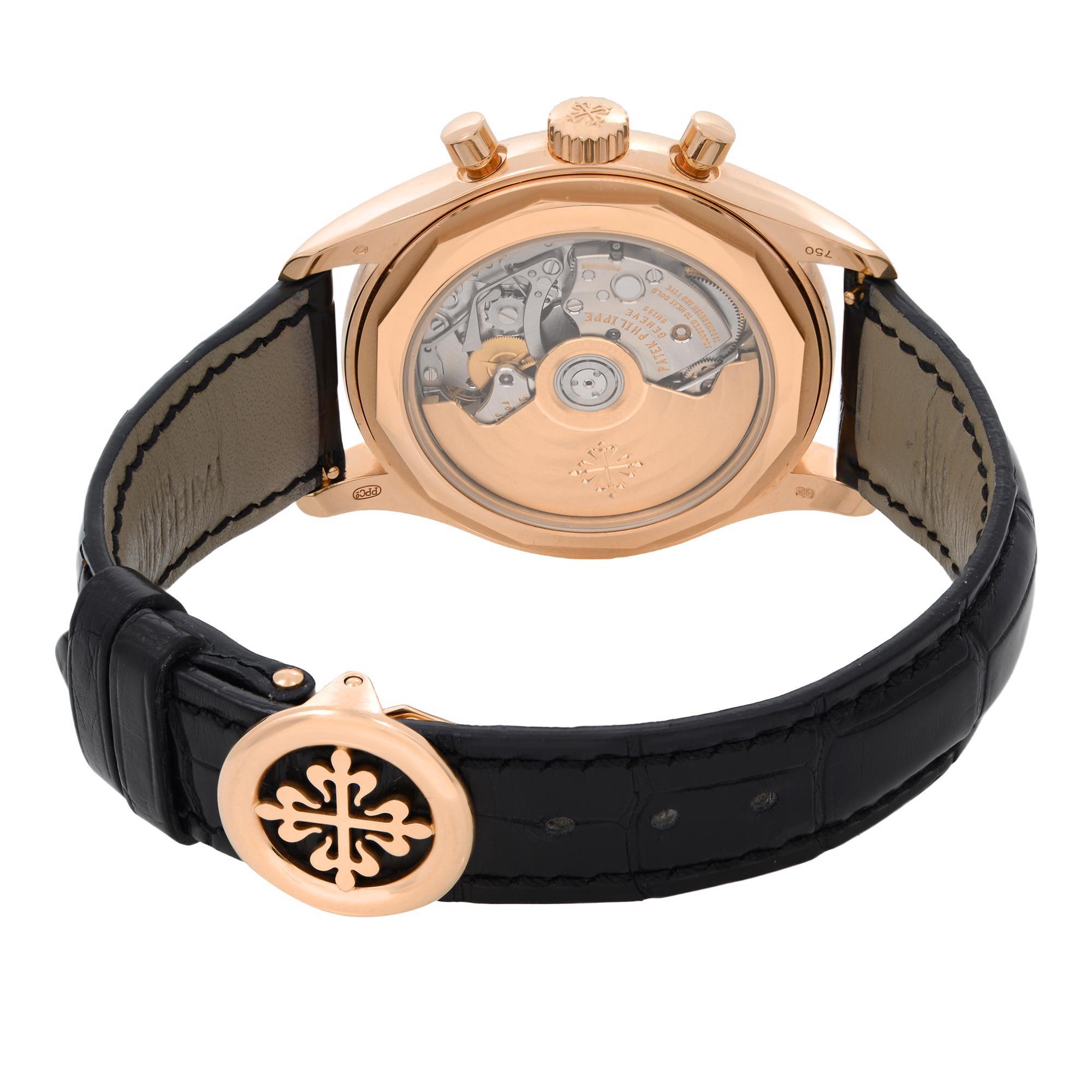 Men's Patek Philippe Annual Calendar Chrono 18K Rose Gold Black Dial Watch 5960R-010