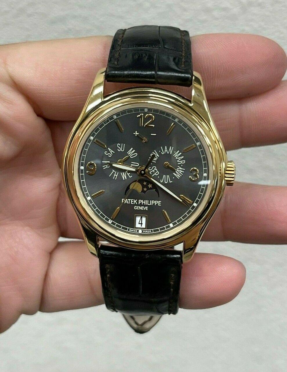 Patek Philippe Annual Calendar Moonphase 5146J Grey Dial 18K Yellow Gold In Excellent Condition In San Diego, CA
