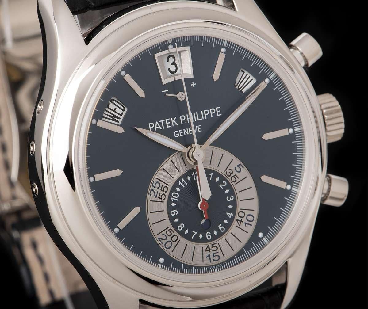 Patek Philippe Annual Calendar Platinum Blue Dial 5960P-015 Automatic Wristwatch In Good Condition In London, GB