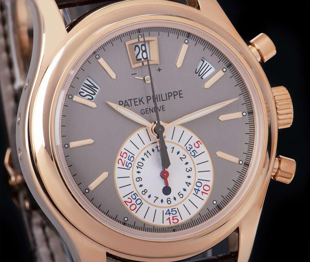 Patek Philippe Annual Calendar Rose Gold Grey Dial B&P 5960R-001 In Excellent Condition In London, GB