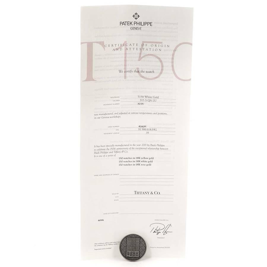 Patek Philippe Jahreskalender Tiffany LE Weißgold Uhr 5150 Schachtelpapiere im Angebot 5