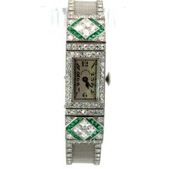 Patek Philippe Antique Art Deco Platinum Diamond & Emerald Mesh Watch Bracelet