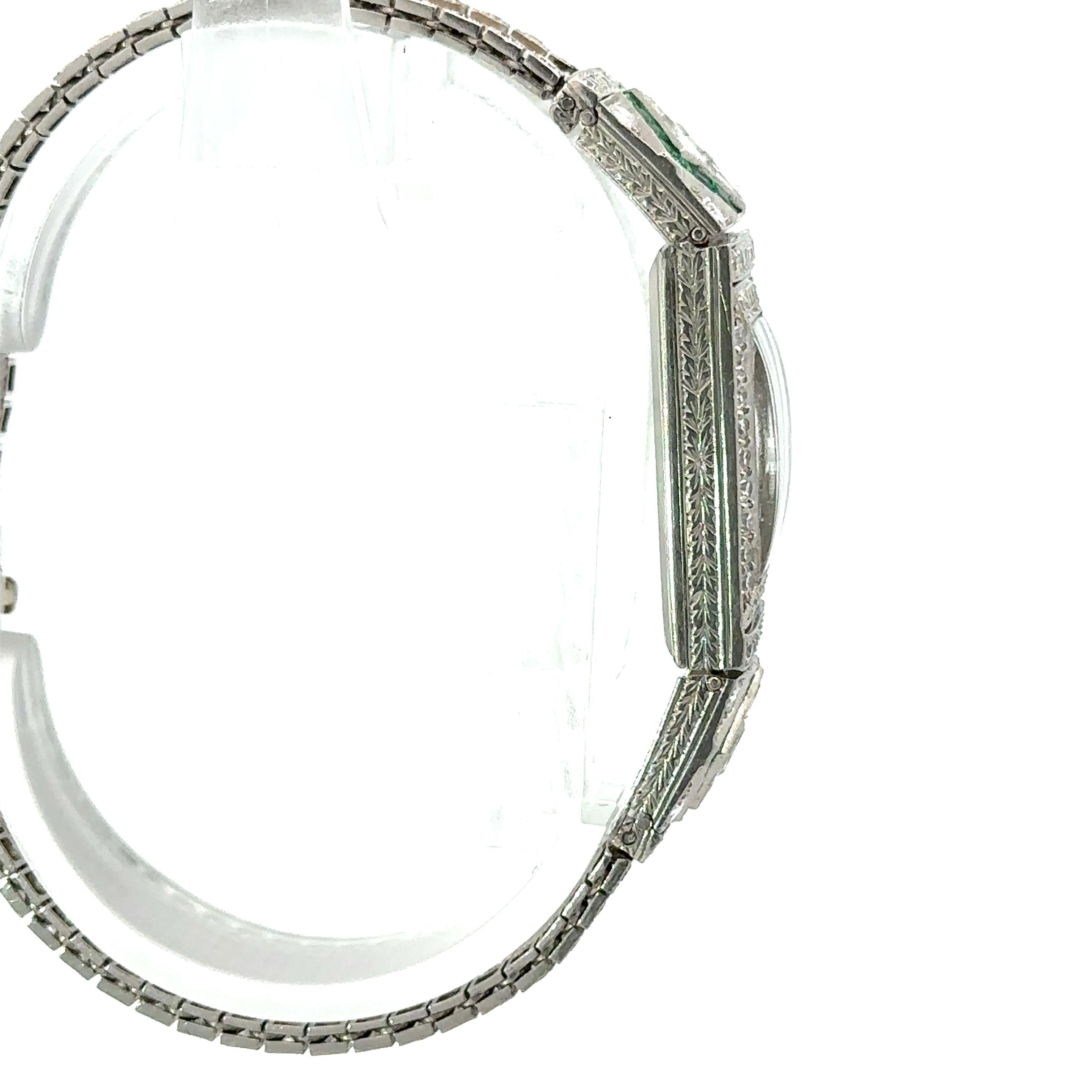 Patek Philippe Antique Art Deco Platinum Diamond & Emerald Mesh Watch Bracelet In Excellent Condition In Montclair, NJ