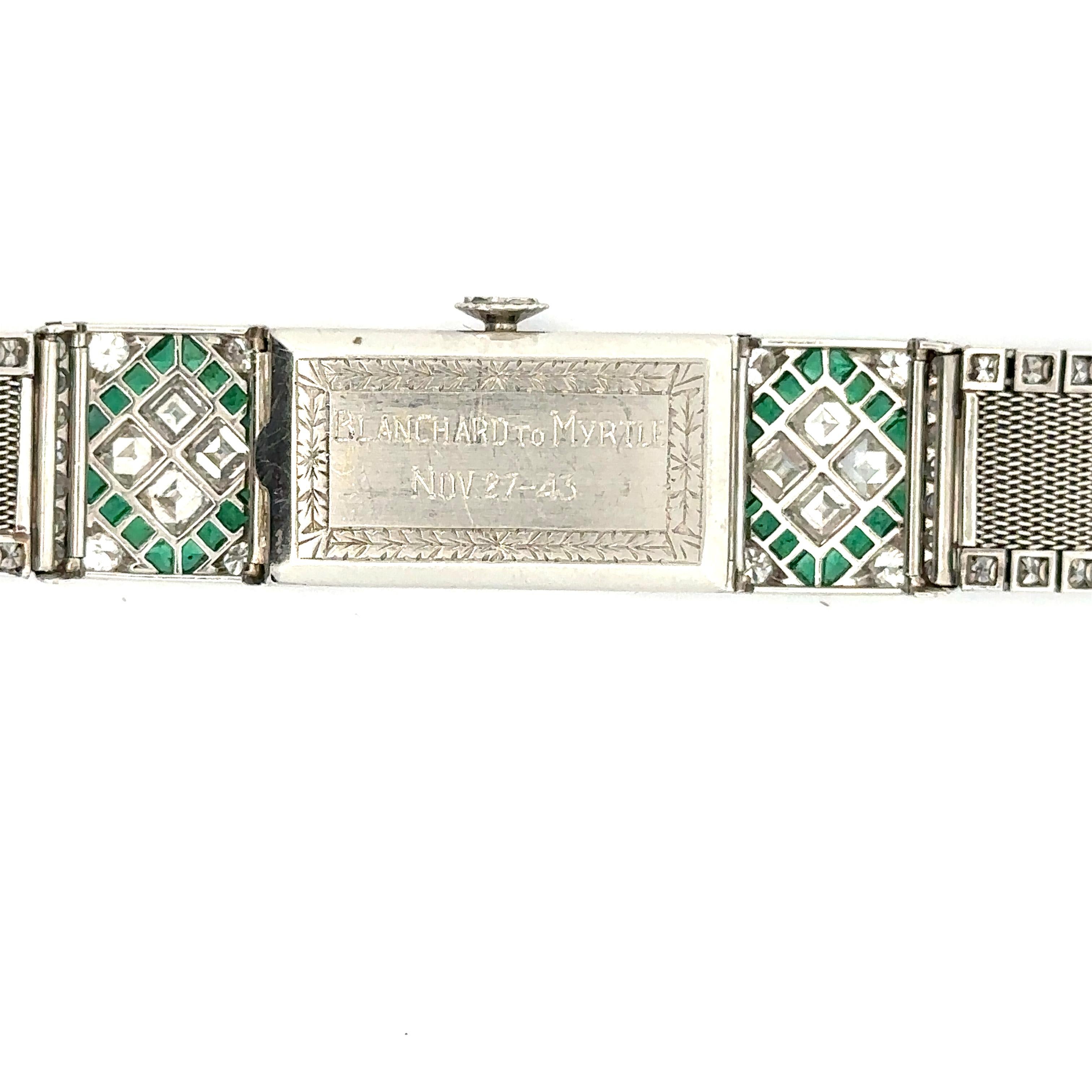 Women's Patek Philippe Antique Art Deco Platinum Diamond & Emerald Mesh Watch Bracelet