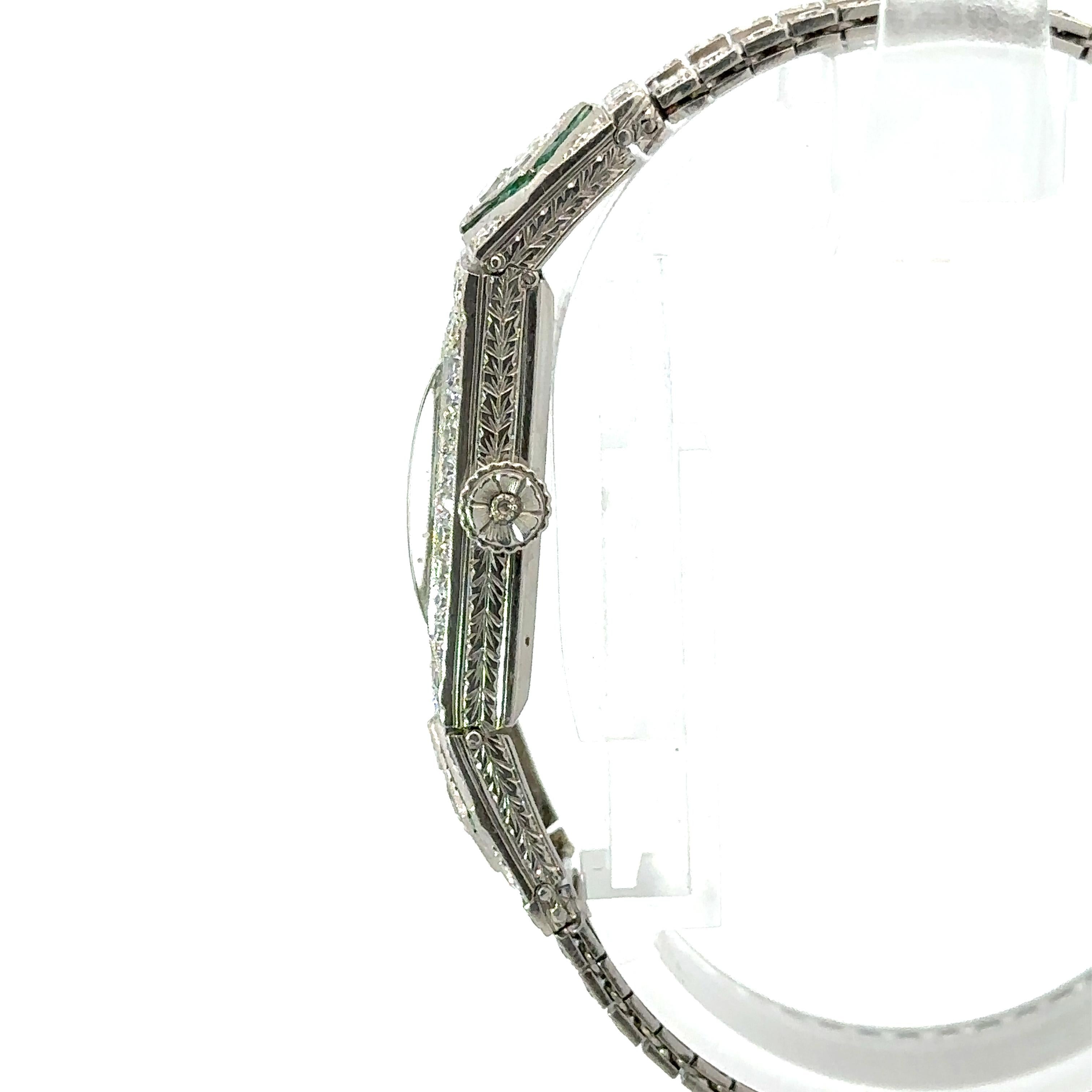 Patek Philippe Antique Art Deco Platinum Diamond & Emerald Mesh Watch Bracelet 1