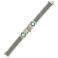 Patek Philippe Antique Art Deco Platinum Diamond & Emerald Mesh Watch Bracelet