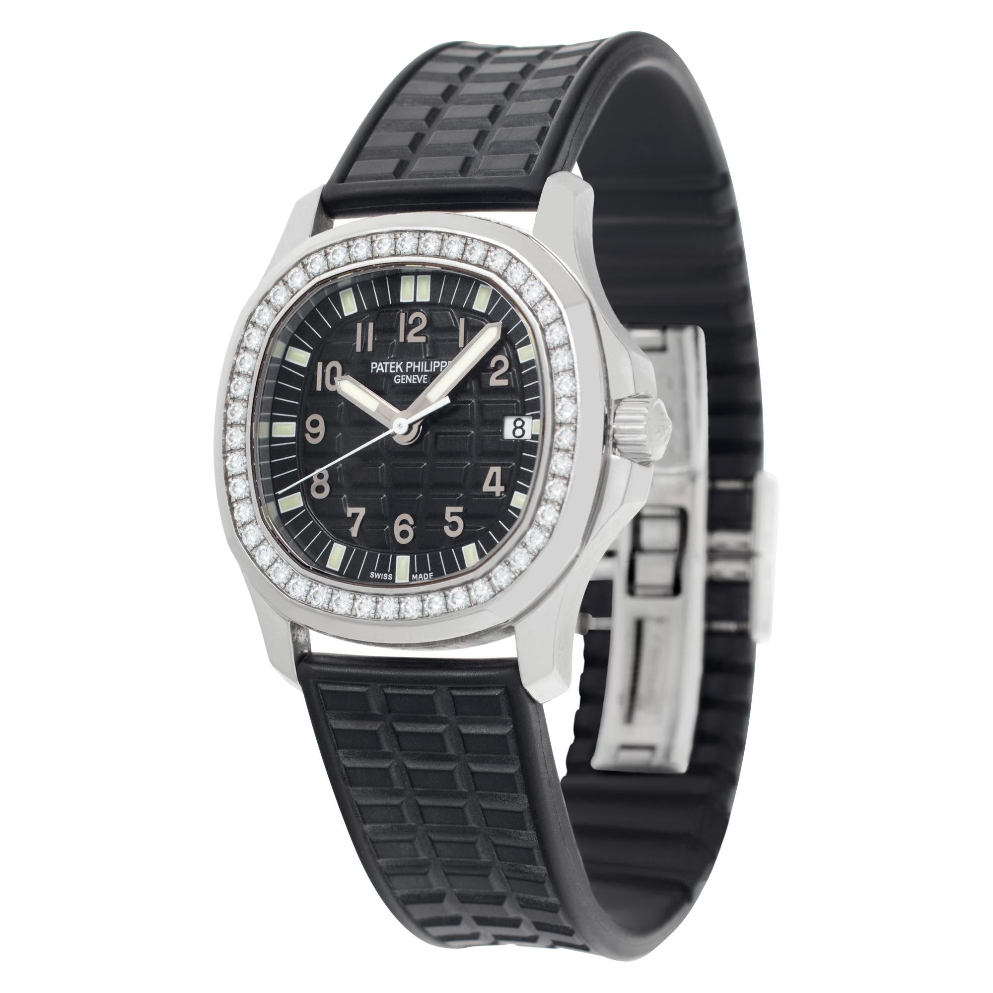 Patek Philippe Luce Aquanaut in stainless steel with diamond bezel on rubber strap. Quartz w/ sweep seconds and date. 34 mm case size. With box and papers. Ref 5067A-001. Circa 2011.  **Bank wire only at this price** Fine Pre-owned Patek Philippe