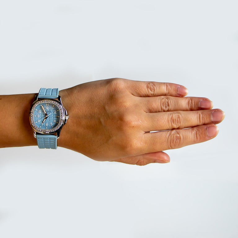 Patek Philippe Aquanaut Baby Blue Ladies Watch With 46 Diamonds At 1stdibs