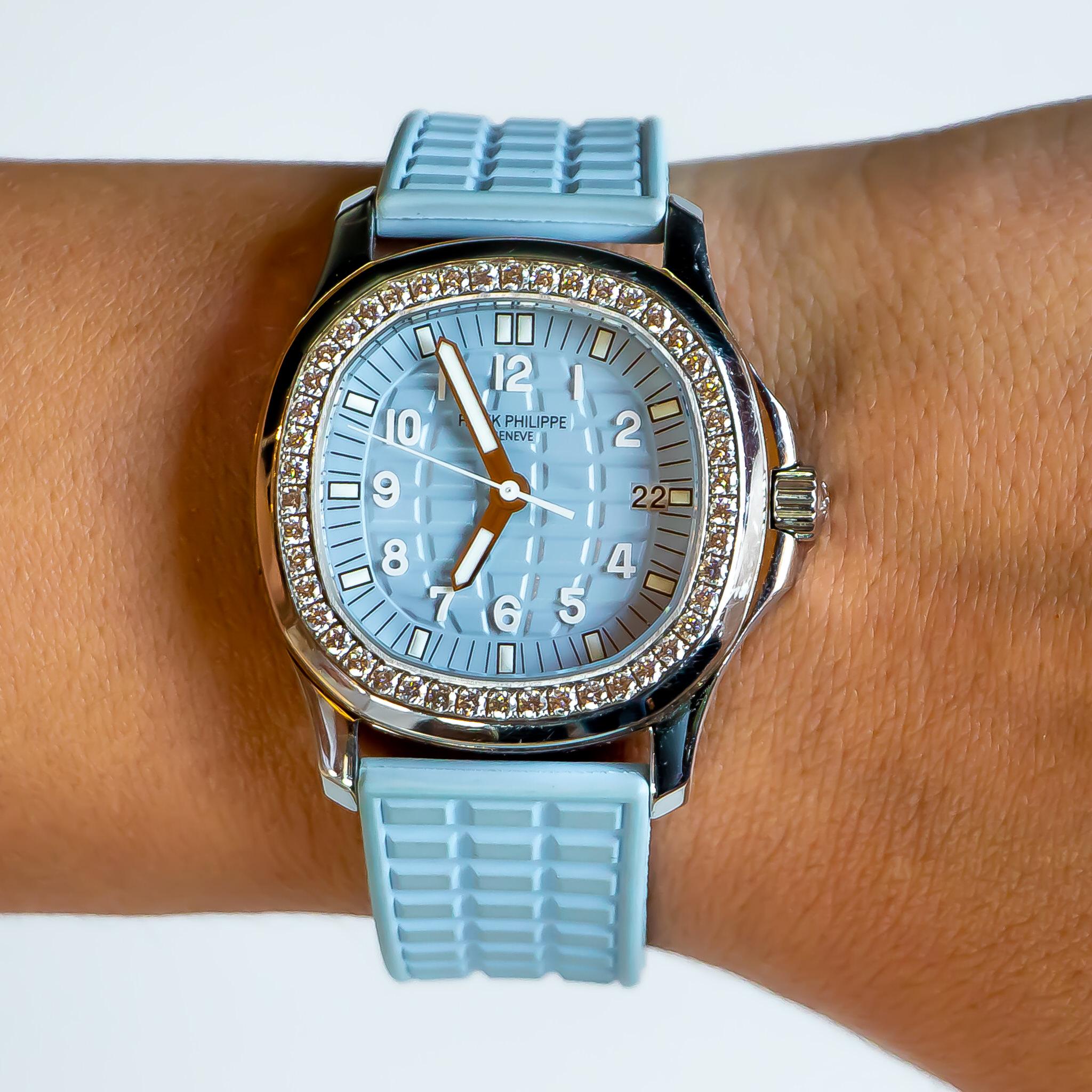 Modern Patek Philippe Aquanaut Baby Blue Ladies Watch with 46 Diamonds