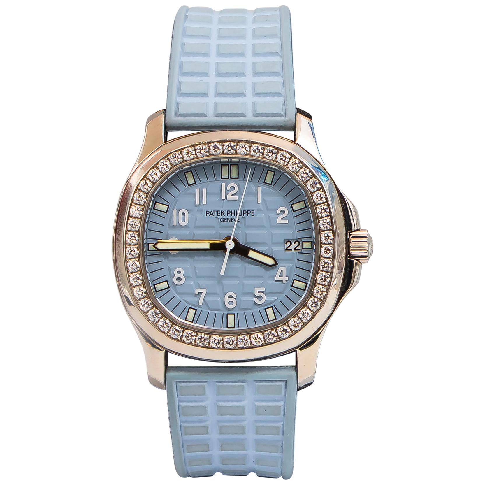Patek Philippe Aquanaut Baby Blue Ladies Watch with 46 Diamonds