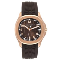 Patek Philippe Aquanaut Date Rose Gold Brown Strap Mens Watch 5167R