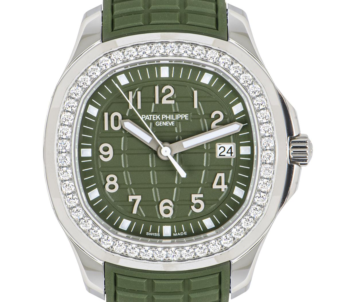 Round Cut Patek Philippe Aquanaut Luce Green Khaki Dial Diamond Bezel 5267/200A-011