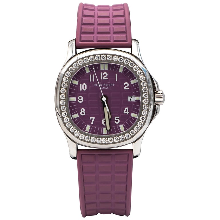 Patek Philippe Aquanaut Purple Ladies Watch With 46 Factory Diamonds For Sale At 1stdibs