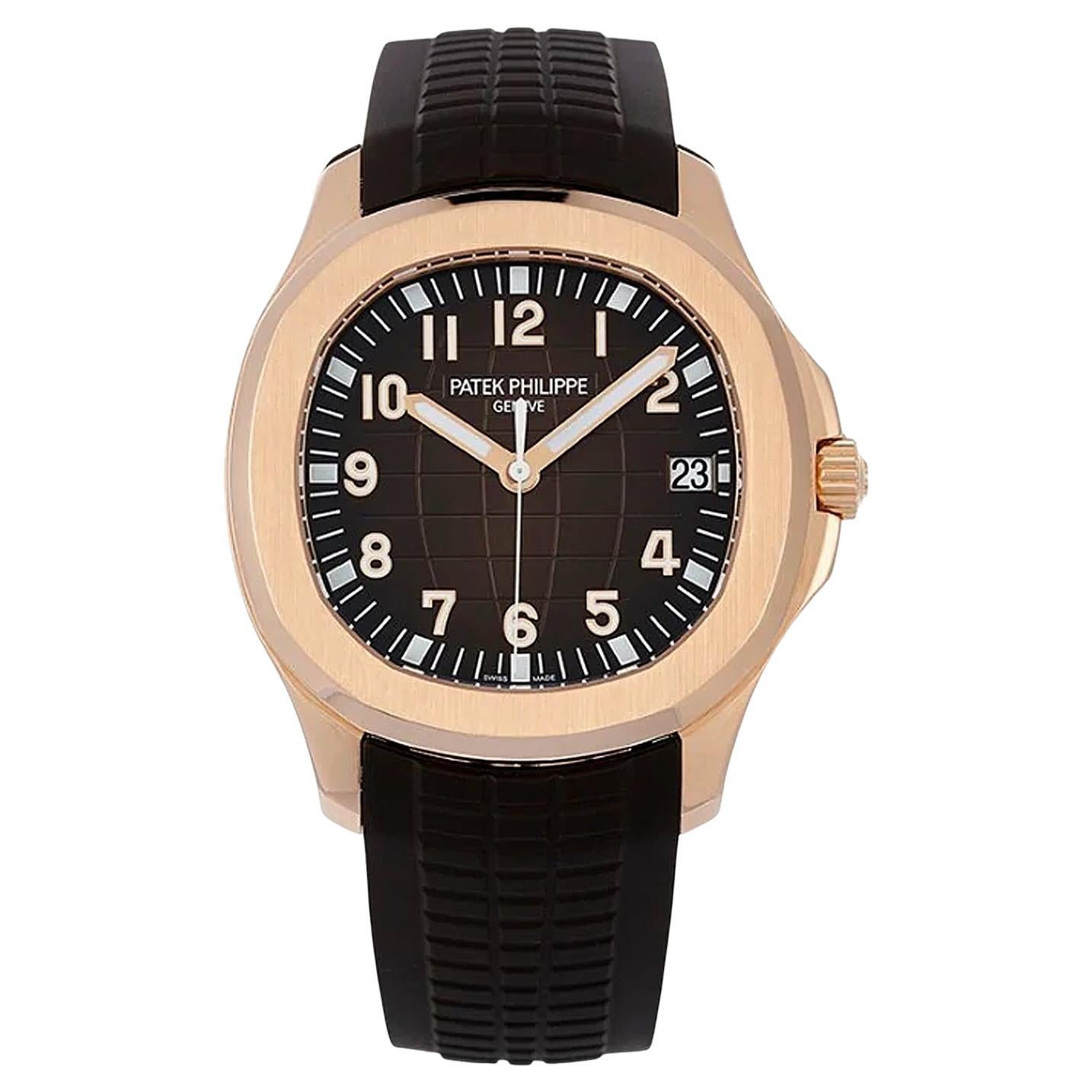 Patek Philippe Aquanaut Rose Gold Brown Dial Rubber Strap Watch 5167R-001