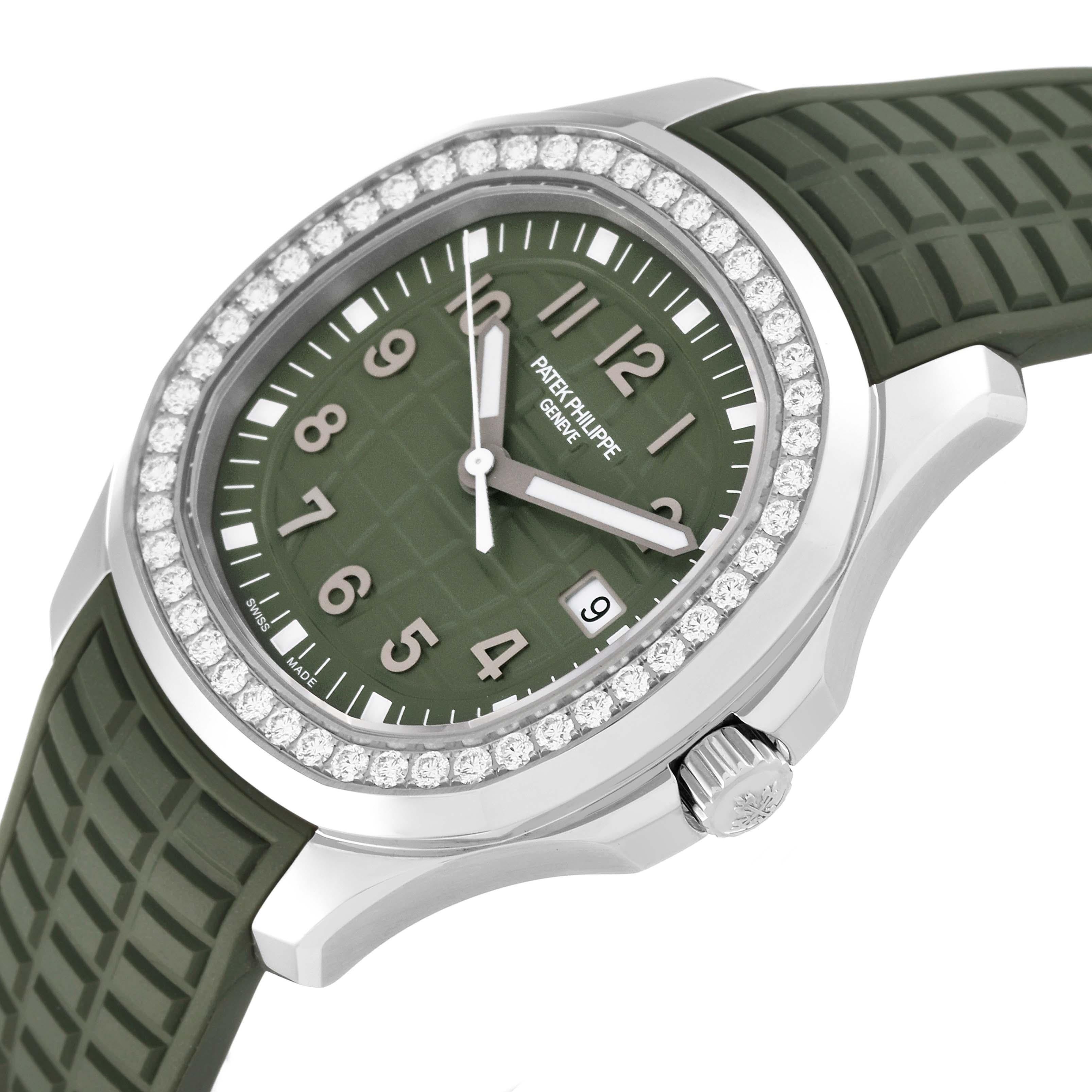 Men's Patek Philippe Aquanaut Steel Green Dial Diamond Mens Watch 5267 Unworn For Sale