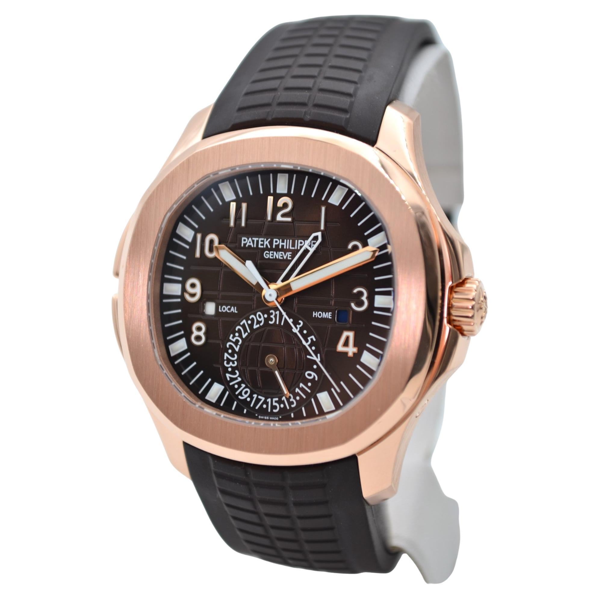 Patek Philippe Aquanaut Travel Time Rose Gold Full Set 2018 40.8mm Ref 5164R-001 For Sale